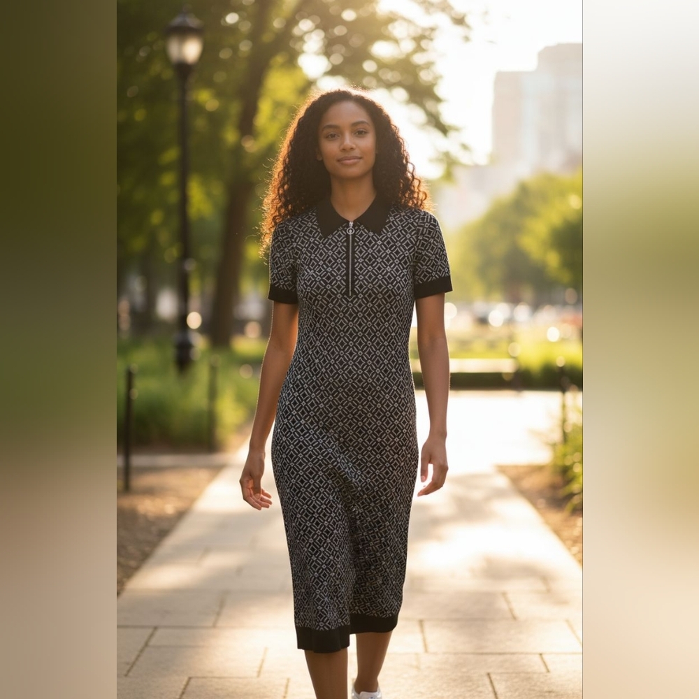 Michael Kors Black Logo Jacquard Polo Dress